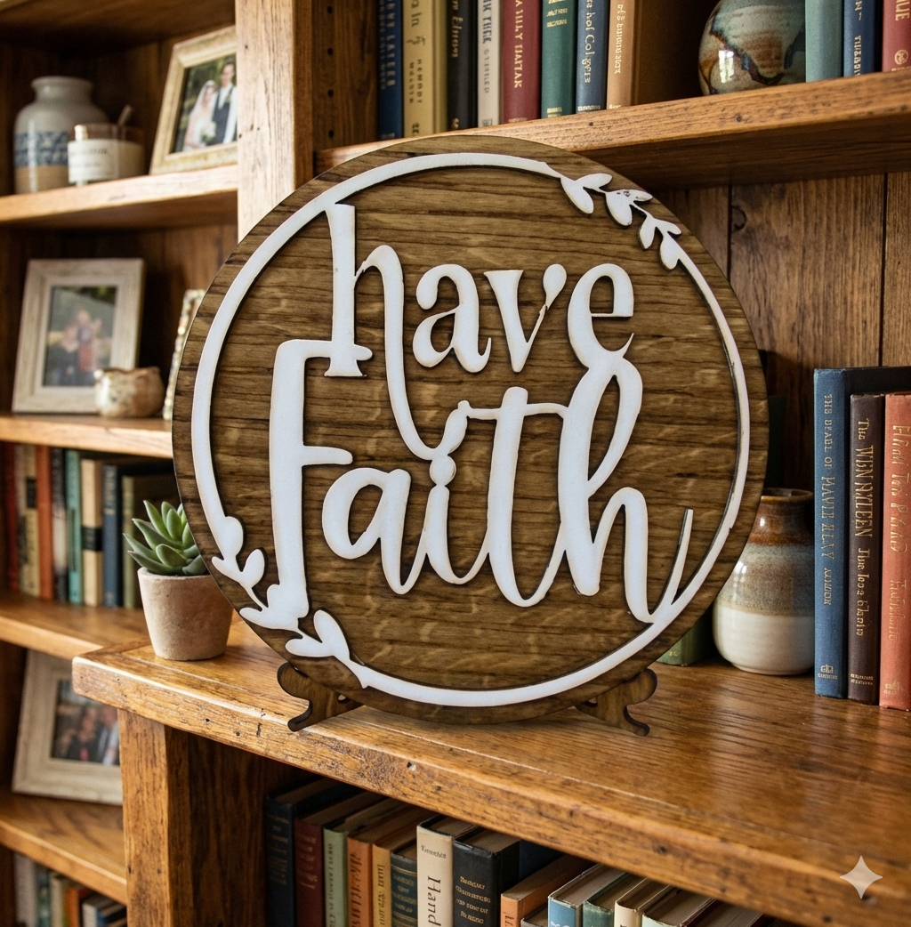 Have Faith Round Wooden Plaque